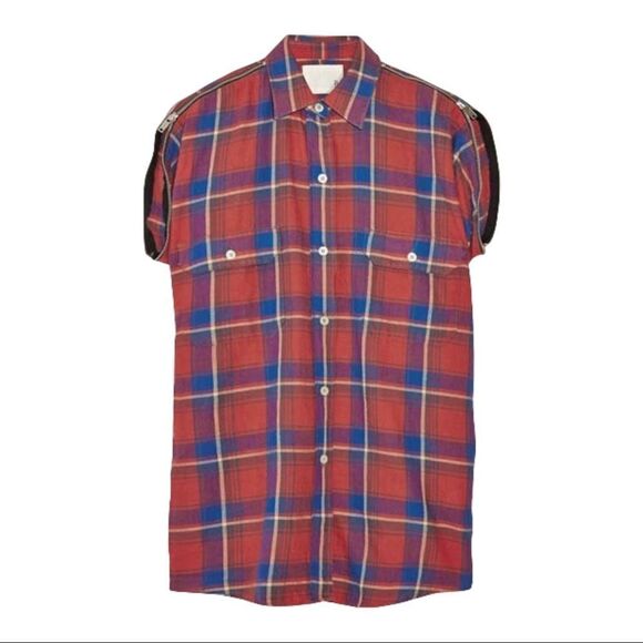 R13 Red Short Sleeved Flannel Plaid Shirt Size M (like Fear of God) - Picture 10 of 10